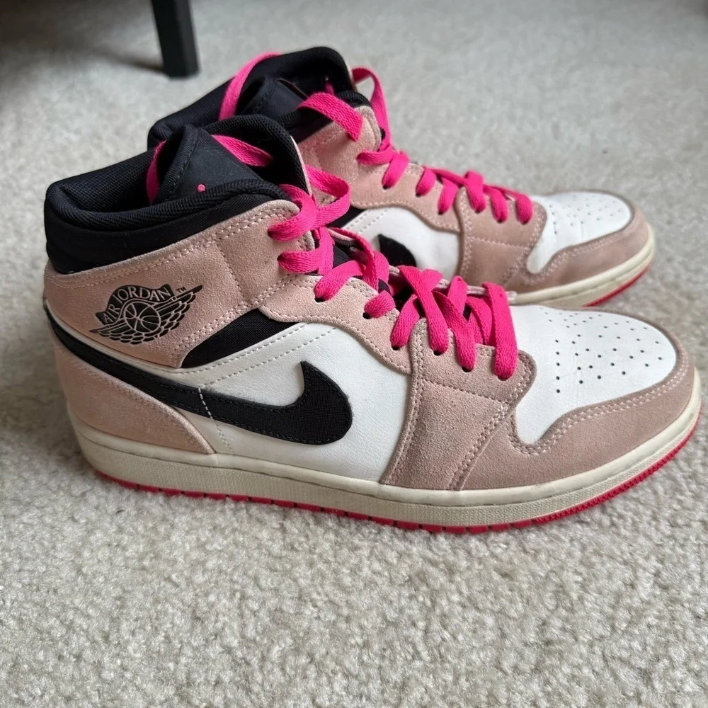 Air Jordan 1 Mid SE crimson tint hyper pink-black unisex lace-up Size Men’s 9